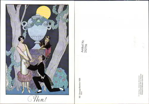 252756,Künstler Repro AK George Barbier Non Mann m. Anzug kniet vor einer Frau m. Kleid Mondschein