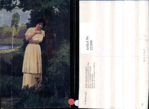 252806,Künstler AK K. Winter Wenn die Nachtigall schlägt Frau m. Kleid Partie Bäume Herz