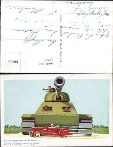 252901,Künstler AK H. Baumgarten Soldaten Panzer Auto fährt vorbei