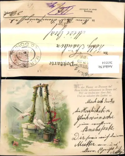 263514,Künstler Litho Brunnen Tauben Eimer Spruch Text