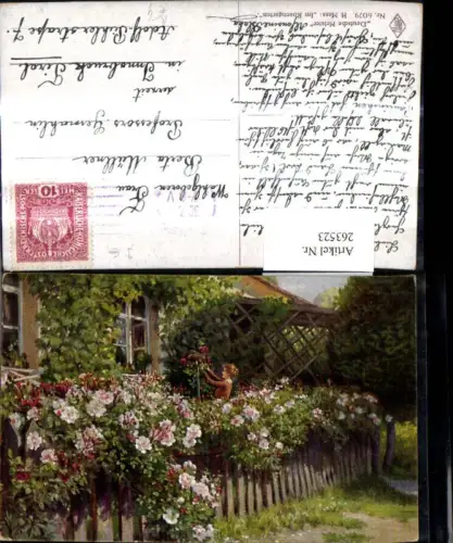 263523,Künstler Ak H. Mass Im Rosengarten Frau Rosen Garten v. Haus