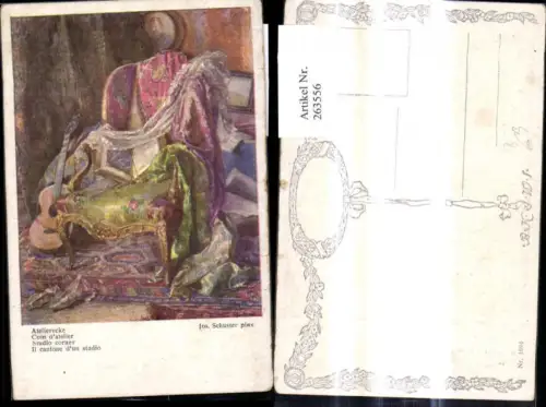 263556,Künstler Ak Jos. Schuster Atelierecke Sessel Gitarre