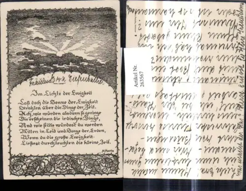 263567,Künstler Ak M. Feesche Sonne Wolken Ranke Text Im Lichte der Ewigkeit Passepartout
