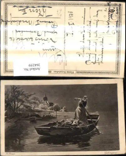 264259,Künstler Ak K. Raupp Geborgen Frau m. Kinder Ruderboot Boot