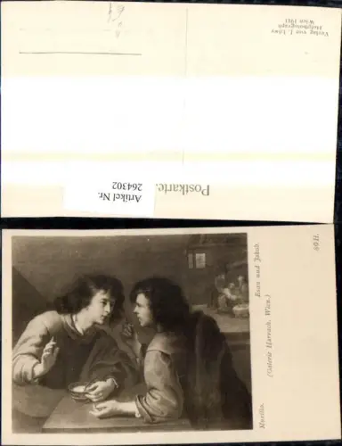 264302,Künstler Ak Murillo Esau und Jakob Männer Gespräch a. Tisch pub J. Löwy Wien 80 H