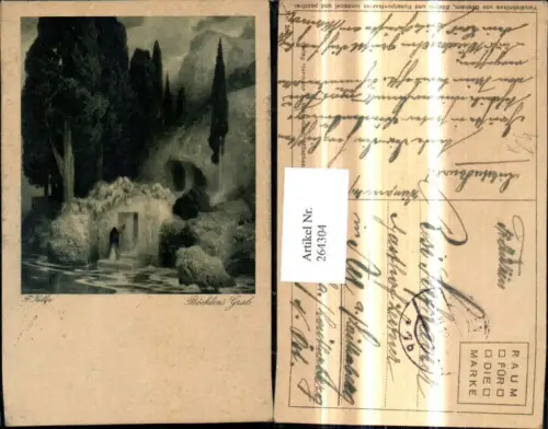 264304,Künstler Ak F. Keller Böcklins Grab Höhle Ufer See Bäume Landschaft