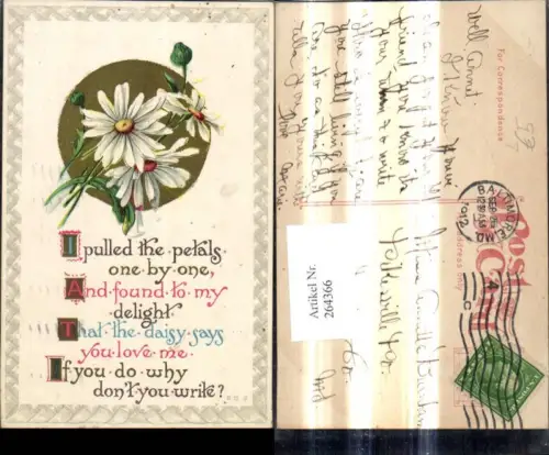 264366,Litho Blumen Margeriten Goldverzierung Text