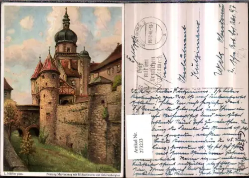 273233,Künstler AK L. Mößler Würzburg Festung Marienberg Feldpost nach Wels 2. Infanterie-Ersatz-Abteilung 97