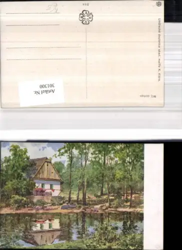 301300,Künstler Ak K. Klara Müj domov Haus a. Teich See Landschaft