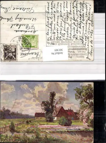 301305,Künstler Ak F. Bayerlein Bauernhaus Haus Garten Landschaft