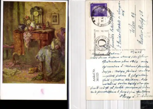 301325,Künstler Ak K. M. Schuster Biedermeier Stillleben Interieur Kleidung a. Stuhl Geschirr Tisch