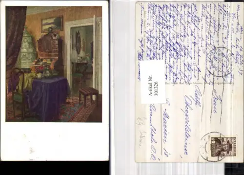 301326,Künstler Ak K. M. Schuster Mein Heim Einrichtung Interieur Kamin Sekretär Tisch