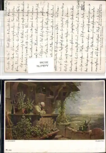 301366,Künstler Ak C. Spitzweg Ausschau Mönch raucht Pfeife a. Terrasse pub F. A. Ackermann 289