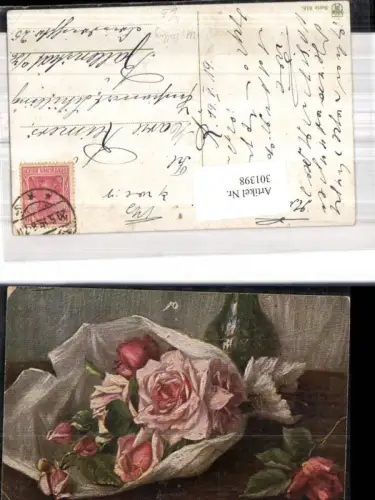 301398,Künstler Ak M. Billing Rosenstrauß i. Papier Rosen Stillleben