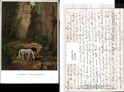 301399,Künstler Ak M. v. Schwind Einsiedler Rosse tränkend pub F. A. Ackermann 2170