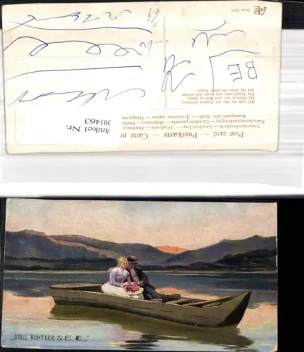 301463,Künstler Ak Still ruht der See Paar Liebespaar Ruderboot a. See