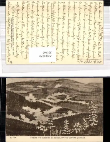 301466,Künstler Ak Goethe Handzeichnung Aussicht v. Kickelhahn b. Ilmenau pub F. A. Ackermann 148