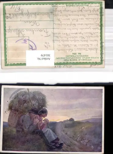 301479,Künstler Ak E. Reckziegel Betende Bauern a. Wegesrand pub Kriegsfürsorge 554