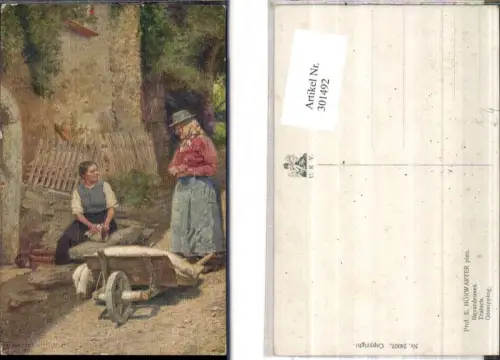 301492,Künstler Ak E. Hörwarter Tratsch Frauen Schubkarre Scheibtruhe
