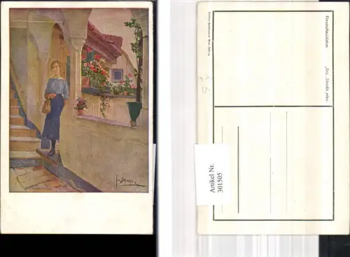 301505,Künstler Ak Josef Straka Vorstadtmädchen Frau Handtasche