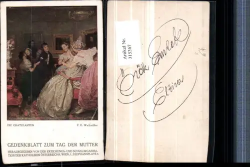 315367,Künstler AK F. G. Waldmüller Die Gratulanten Frauen m. Kleider Geschenk