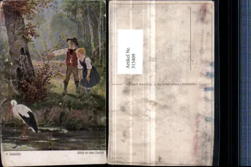 315409,Künstler AK H. Salentin Bitte an den Storch Kinder Fluss pub Hanfstaengl 9