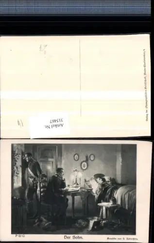 315467,Künstler AK H. Koberstein Der Sohn Soldaten Kranker Junge Kreuz Kerzen