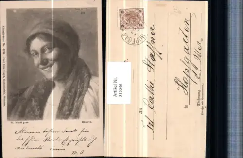315546,Künstler AK K. Wolff Bäuerin Frau m. Kopftuch Portrait pub Carl Otto Hayd 3294