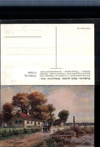 315684,Künstler AK F. Heilinger Landschaft Häuser Wegkreuz