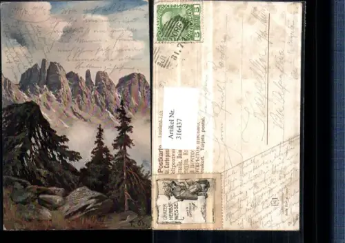 316437,Künstler AK F. Bayerlein Landschaft Bergkulisse Bäume