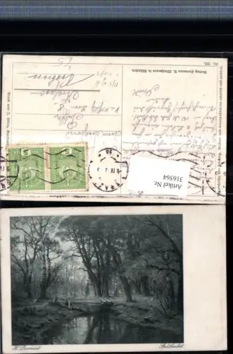 316564,Künstler AK H. Darnaut Spätherbst Landschaft Wald Brücke