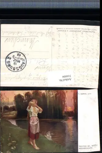 316604,Künstler AK T. Korpal Smutno mi Bozei Abandonnee Barbusige Frau Teich