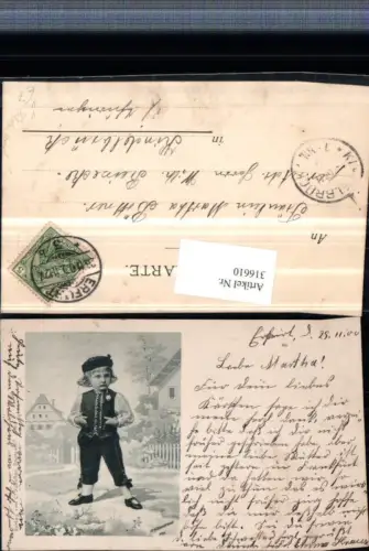 316610,Künstler AK H. Hildenbrand Junge in Tracht m. Mütze pub L. Schaller Stuttgart