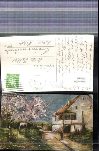 319003,Künstler Ak F. Baehre Baumblüte Haus Landschaft