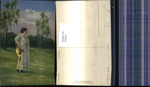 319039,Künstler Ak H. Hermanns Im Grünen Frau m. Hut Garten Birken Landschaft