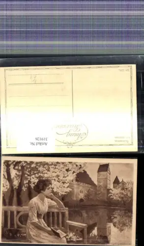 319126,Künstler Ak K. v. Rozynski Träumerei Frau m. Buch Lesen Schloss i. Hintergrund