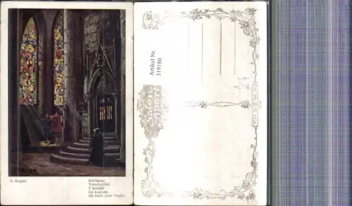 319180,Künstler Ak H. Biegler Kirchgang Frau Kirche