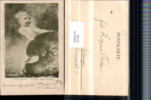 321203,F. A. Ackermann 579 Künstler Bruno Piglhein nacktes Kind Künstlerpalette