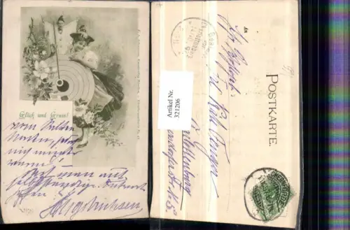 321206,F. A. Ackermann 49 Künstlerkarte rau in Tracht m. Hut Zielscheibe Harlekin