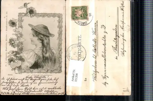 321208,F. A. Ackermann 591 Künstler Henri Lieserl vom Schliersee Mädchen Hut Portrait Blumen