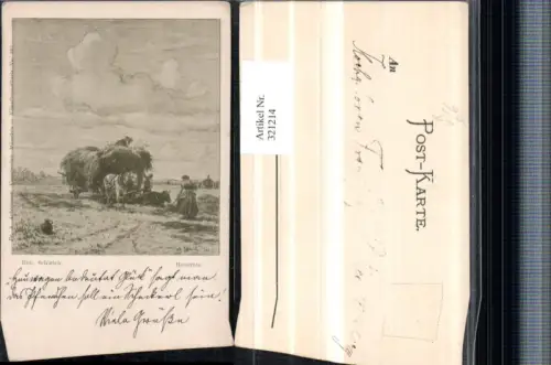 321214,F. A. Ackermann 323 Künstler Rob. Schleich Heuernte Bauern Heuwagen