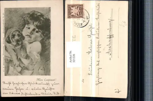 321226,F. A. Ackermann 35 Künstler Piglheim Kind m. Hund im Arm