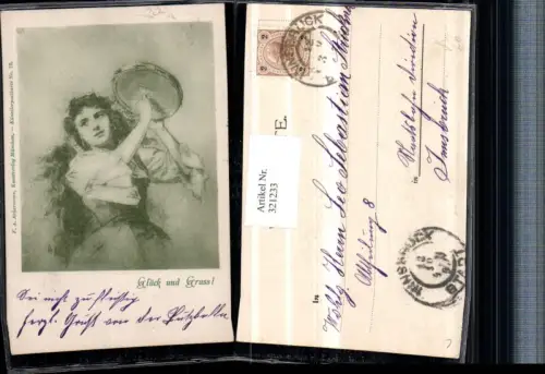 321233,F. A. Ackermann 79 Künstlerkarte Frau Mignon m. Tamburin