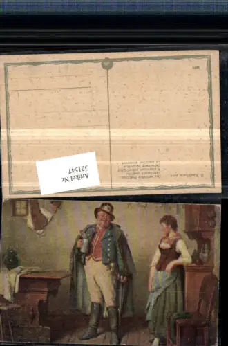 321547,Künstler AK H. Kauffmann Der verliebte Postillion Mann m. Hut Stock Krug Frau in Tracht