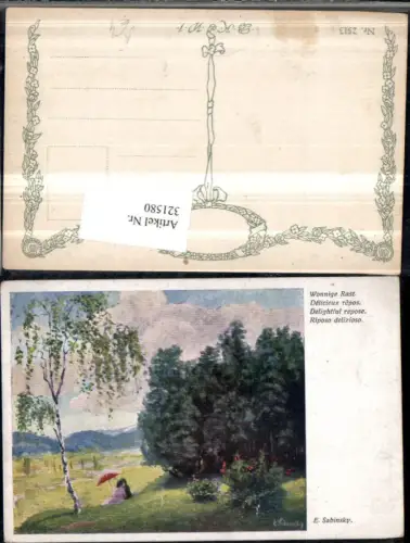 321580,Künstler AK E. Sabinsky Wonnige Rast Liebespaar Landschaft pub B.K.W.I. 2513