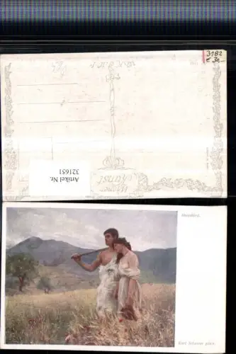 321651,Künstler AK Karl Schuster Abendlied Paar Feld Wiese Bergkulisse pub B.K.W.I. 1495