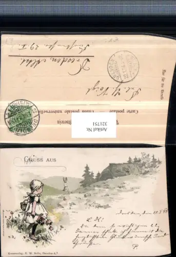 321751,Künstler AK F. R. Mädchen m. Korb Blumen Landschaft Hase