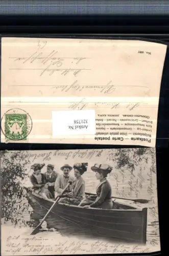 321758,Künstler AK Personen Frauen u. Männer m. Hüte Ruderboot Boot