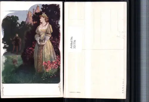 321770,Künstler AK T. Welzl Königin Frau m. Krone Kleid Burg pub B.K.W.I. 590euro1