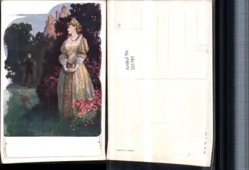 321781,Künstler AK T. Welzl Königin Frau m. Krone Kleid Burg pub B.K.W.I. 590euro1